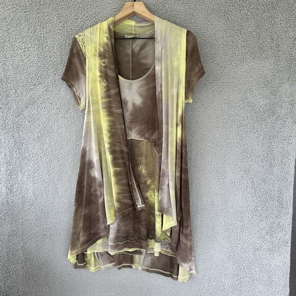 Dolcezza Tops - Dolcezza Tunic Top Vest Set Medium Small Tie Dye Fairy Gray Yellow Beach Fairy